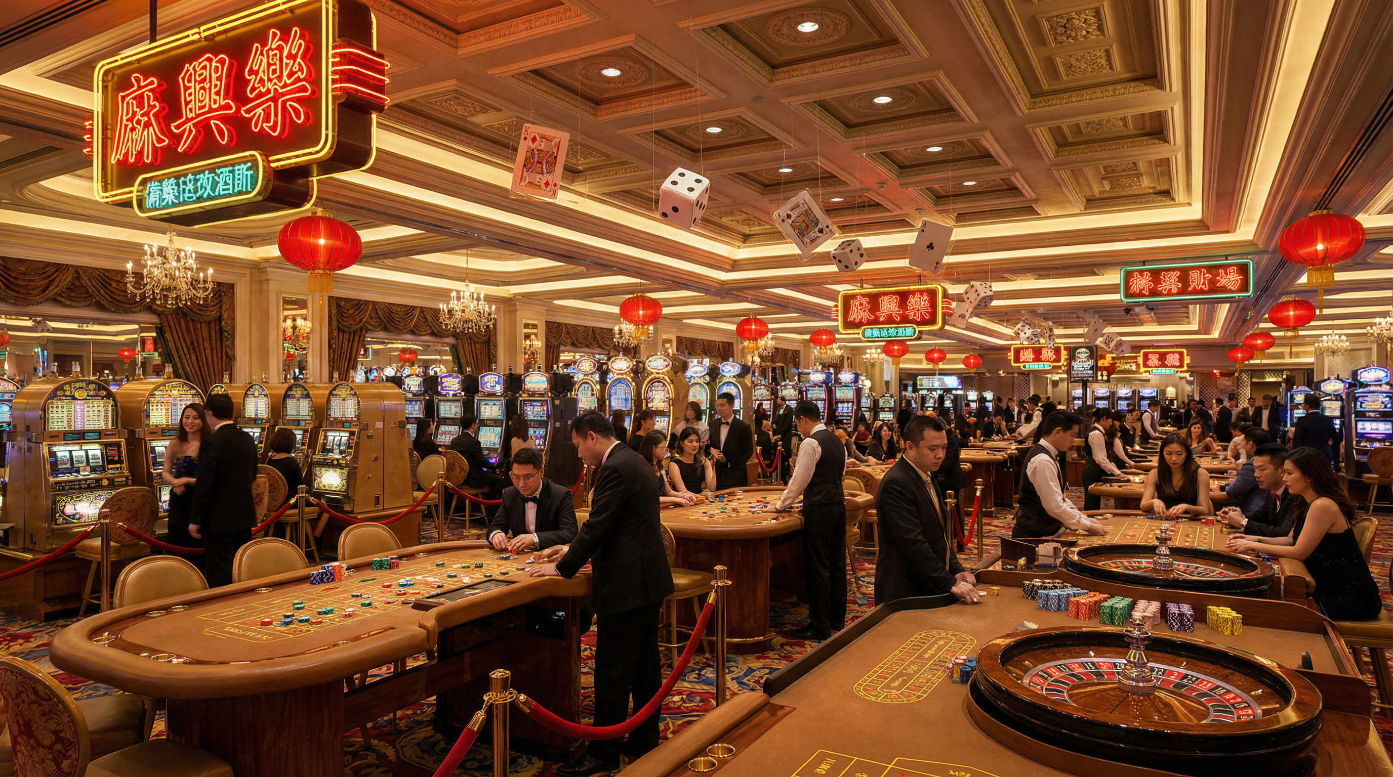 博彩娱乐豪华赌场大厅展示百家乐轮盘德州扑克游戏